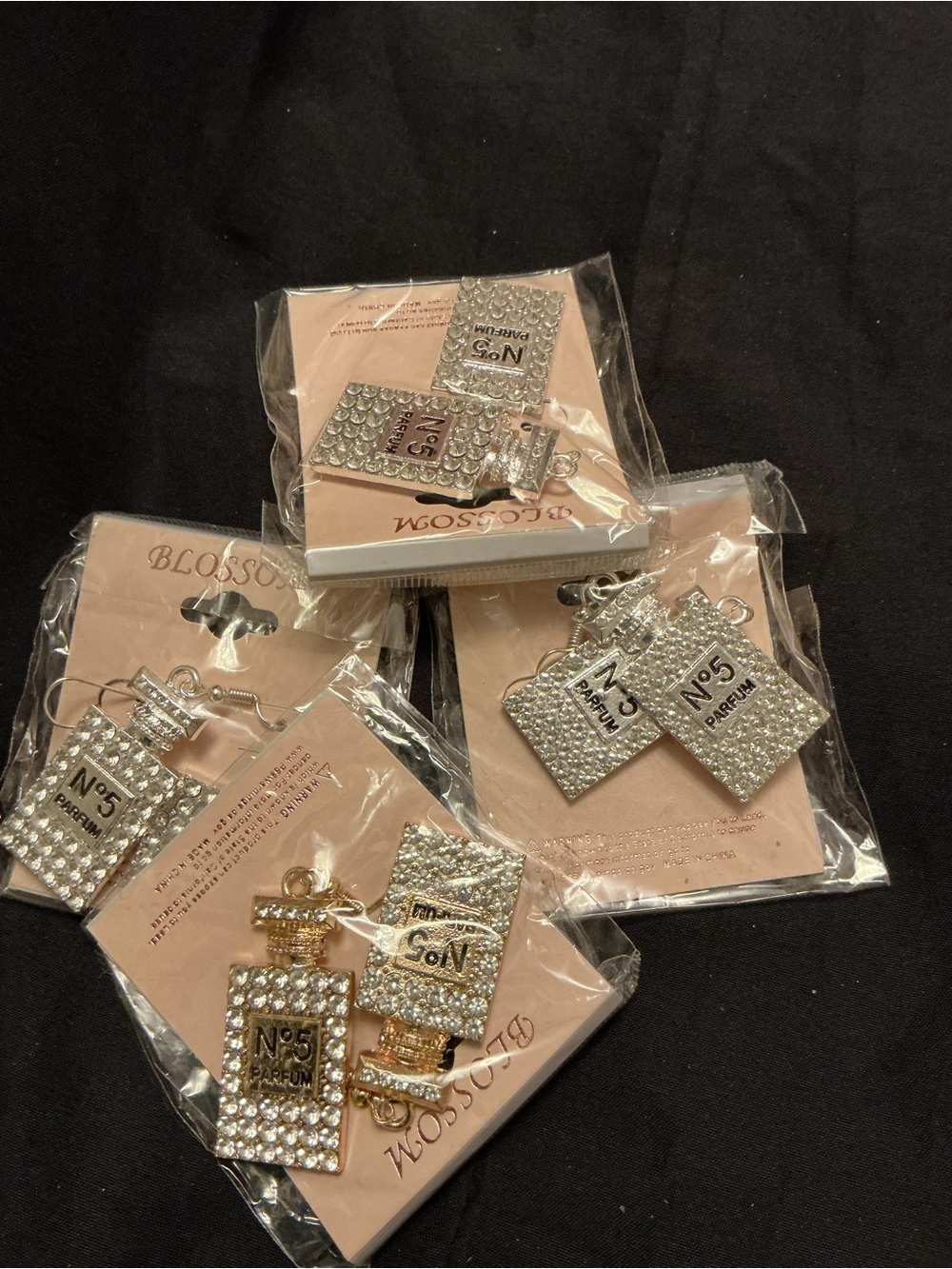 Rhinestone Perfume Bottle Drop Earrings - Silver/gold